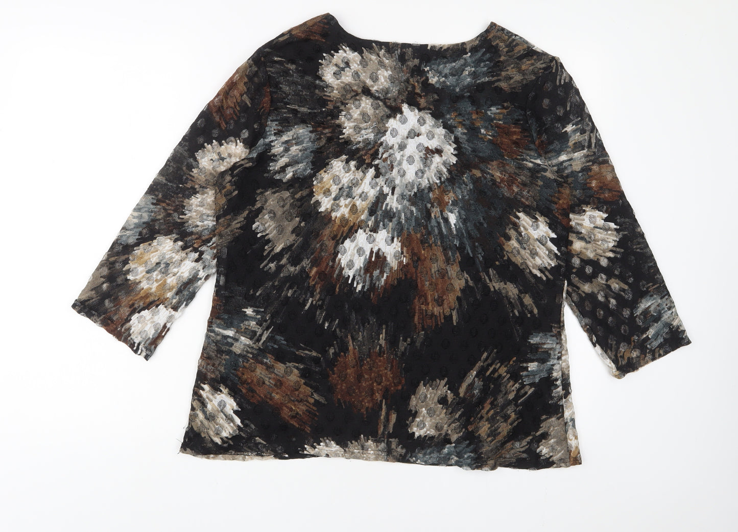 BASSINI Womens Multicoloured Geometric Polyester Basic T-Shirt Size 16 Scoop Neck