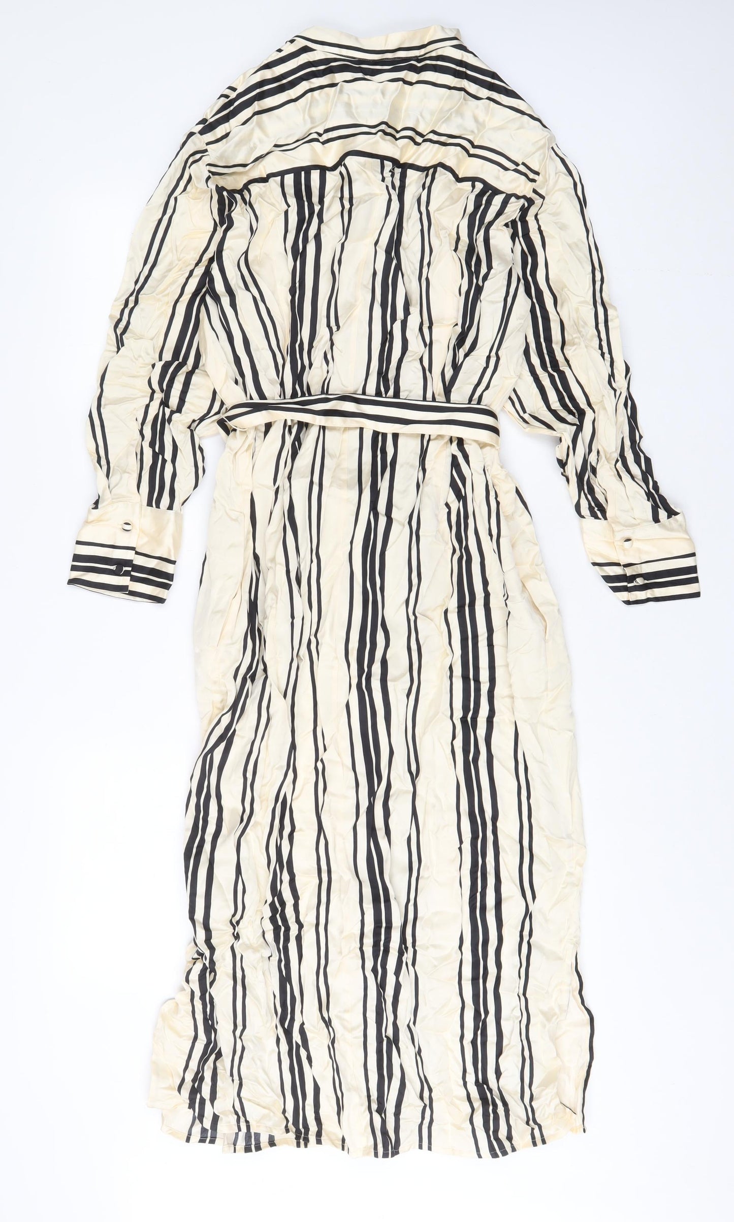 Autograph Womens Beige Striped Viscose A-Line Size 16 Collared Button - Belted