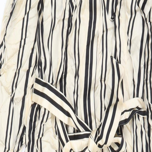 Autograph Womens Beige Striped Viscose A-Line Size 16 Collared Button - Belted