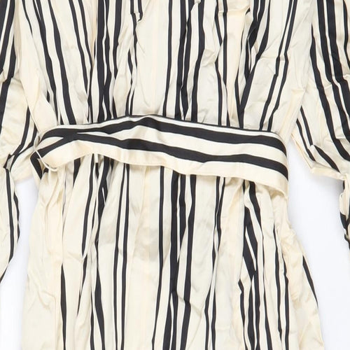 Autograph Womens Beige Striped Viscose A-Line Size 16 Collared Button - Belted