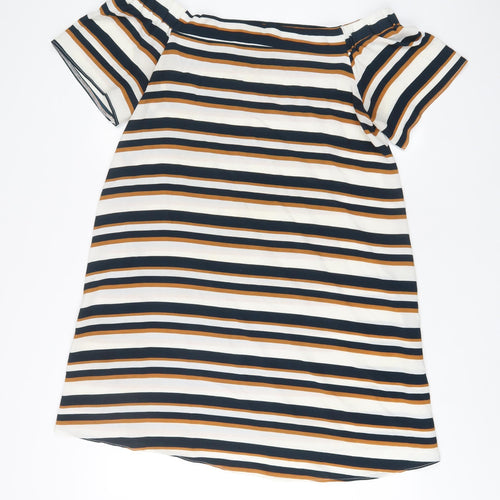 New Look Womens Multicoloured Striped Polyester A-Line Size 12 Boat Neck Pullover