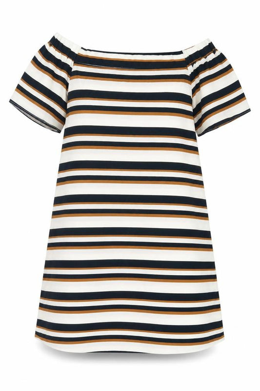 Front view of New Look women’s multicoloured striped polyester a-line, size UK 12, boat neck pullover