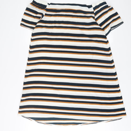 New Look Womens Multicoloured Striped Polyester A-Line Size 12 Boat Neck Pullover