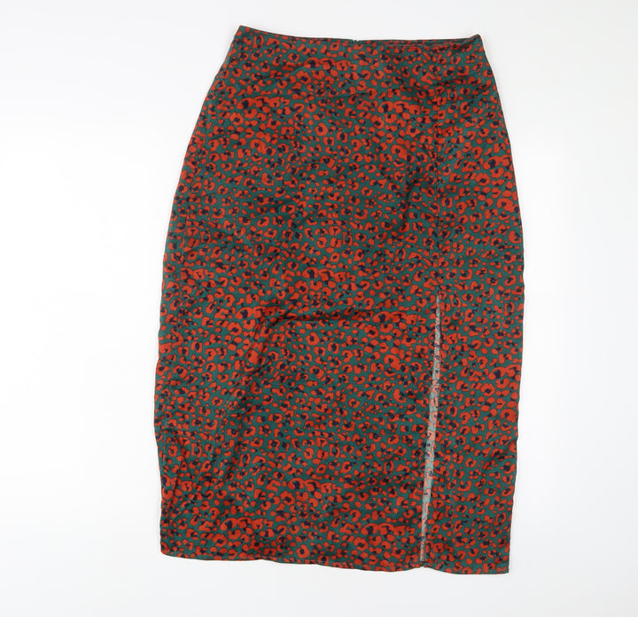 Nasty Gal Womens Multicoloured Animal Print Polyester A-Line Skirt Size 10 Zip - Side slit