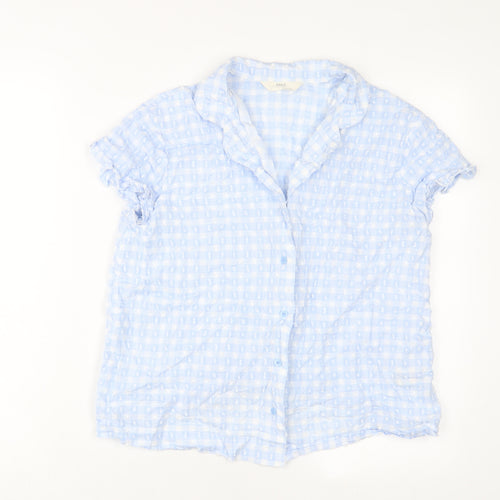 Marks and Spencer Womens Blue Plaid Cotton Top Pyjama Top Size 10 Button - Embroidered