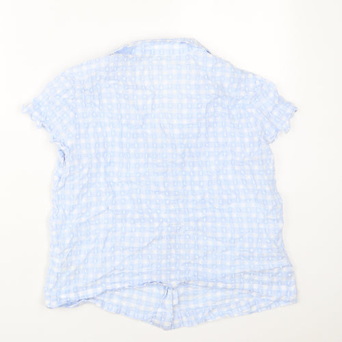 Marks and Spencer Womens Blue Plaid Cotton Top Pyjama Top Size 10 Button - Embroidered