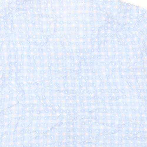 Marks and Spencer Womens Blue Plaid Cotton Top Pyjama Top Size 10 Button - Embroidered