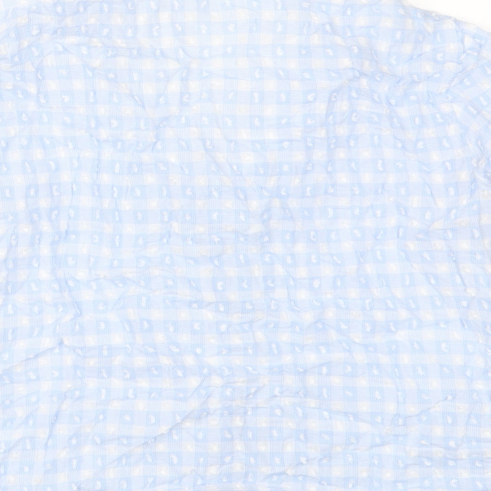 Marks and Spencer Womens Blue Plaid Cotton Top Pyjama Top Size 10 Button - Embroidered