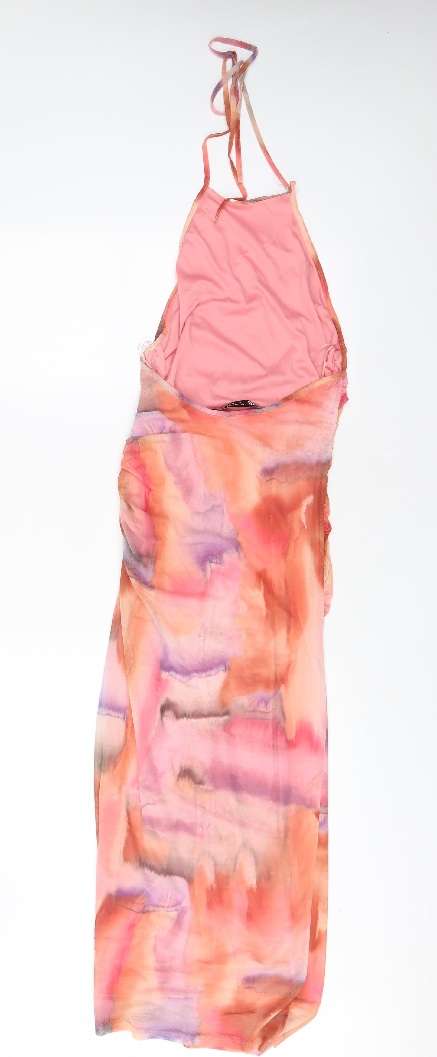 Zara Womens Multicoloured Geometric Polyester A-Line Size S Halter Zip