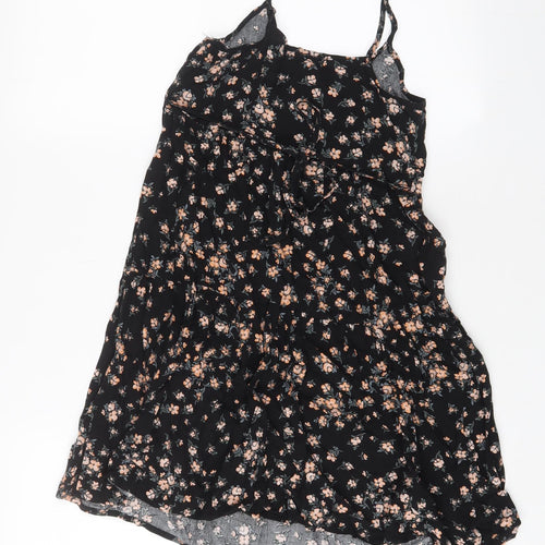 New Look Womens Black Floral Viscose A-Line Size 6 V-Neck Pullover - Belted