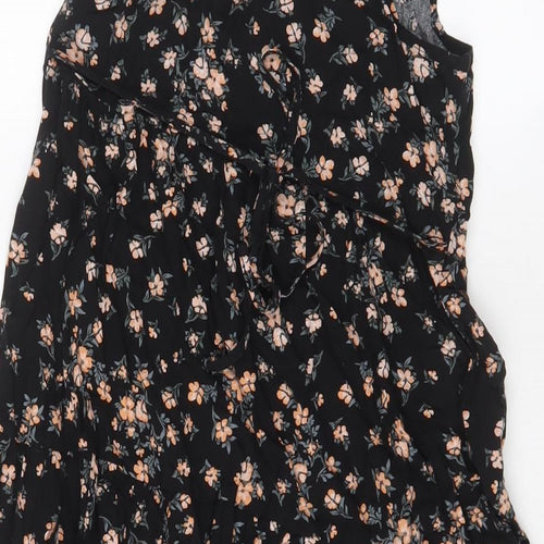New Look Womens Black Floral Viscose A-Line Size 6 V-Neck Pullover - Belted