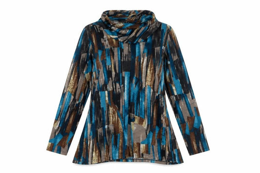Front view of New Directions women’s multicoloured geometric polyester pullover sweatshirt, size L, pullover