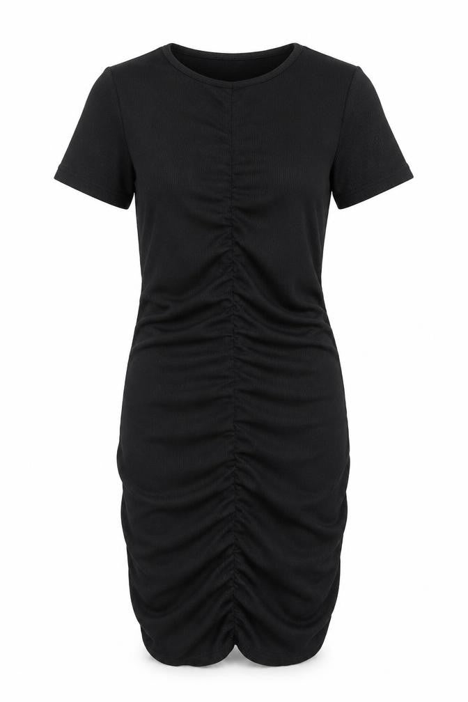 Front view of H&M women’s black polyester bodycon, size S, crew neck pullover