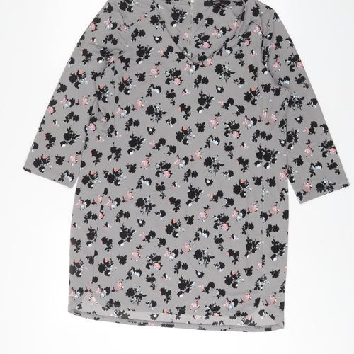 NEXT Womens Grey Floral Viscose A-Line Size 12 V-Neck Zip