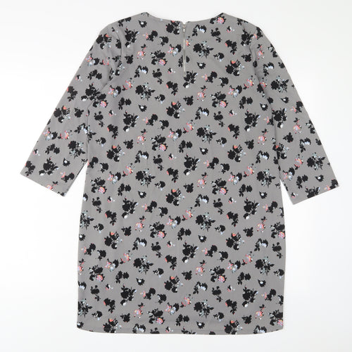 NEXT Womens Grey Floral Viscose A-Line Size 12 V-Neck Zip