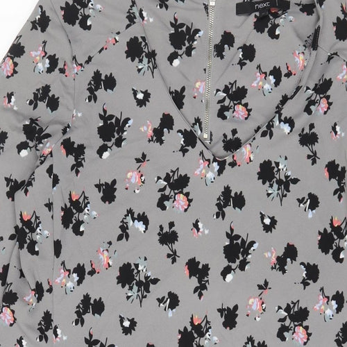 NEXT Womens Grey Floral Viscose A-Line Size 12 V-Neck Zip