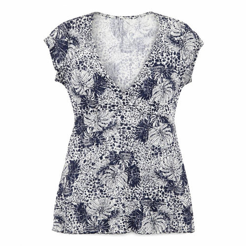 Grabal Arlok Womens Blue Geometric Nylon Tunic T-Shirt Size 12 V-Neck