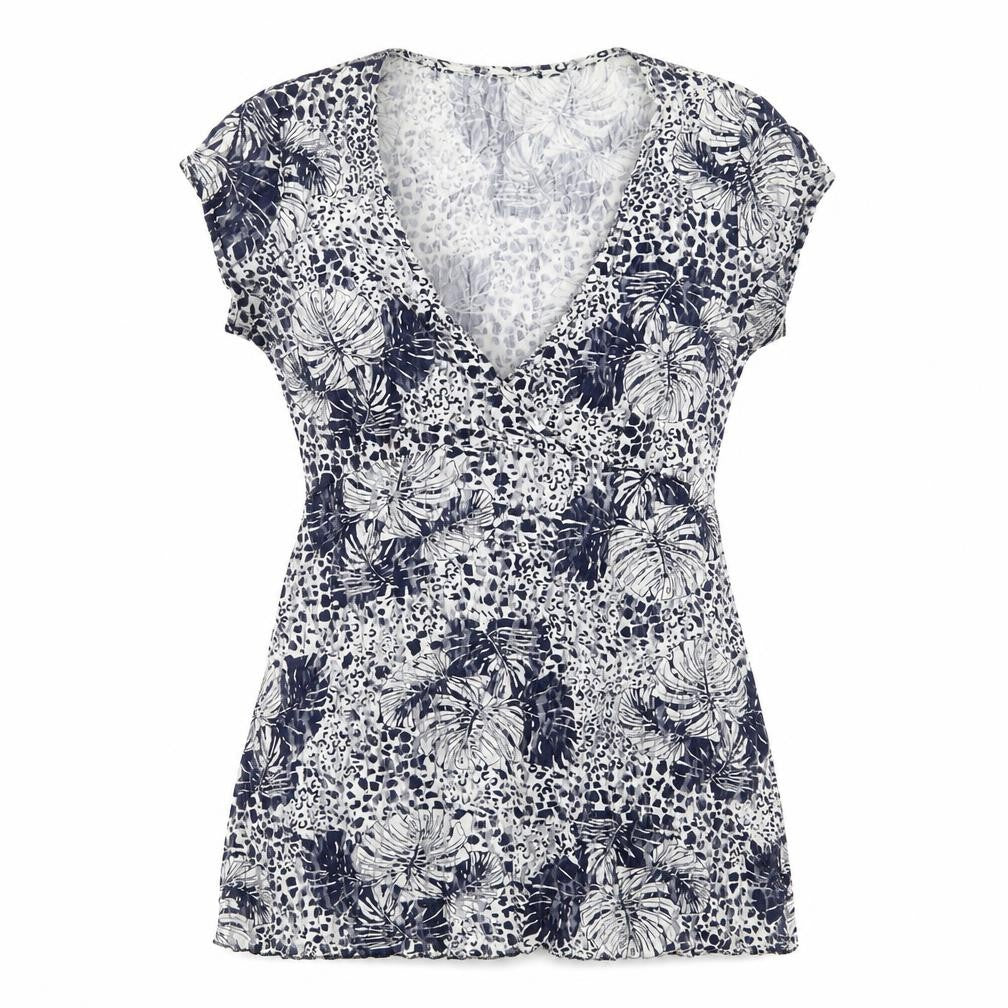 Grabal Arlok Womens Blue Geometric Nylon Tunic T-Shirt Size 12 V-Neck