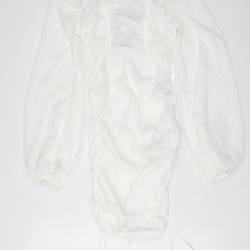 PRETTYLITTLETHING Womens White Polyester A-Line Size 6 Square Neck Zip
