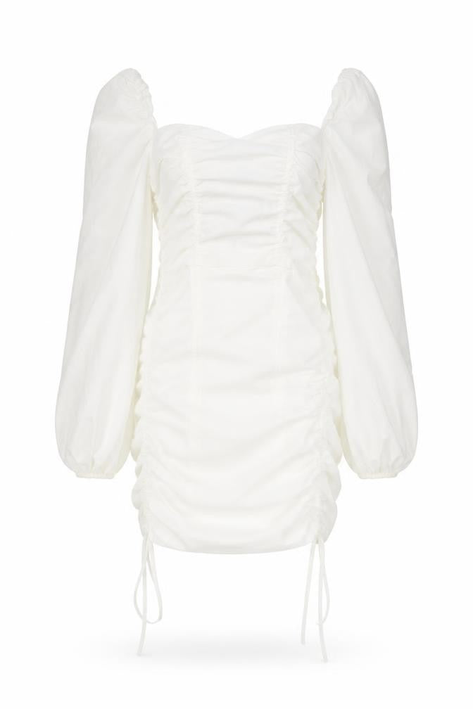 Front view of PRETTYLITTLETHING women’s white polyester a-line, size UK 6, square neck zip
