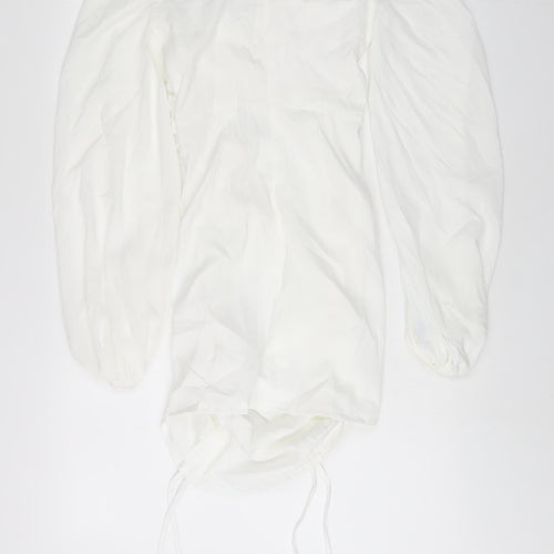PRETTYLITTLETHING Womens White Polyester A-Line Size 6 Square Neck Zip