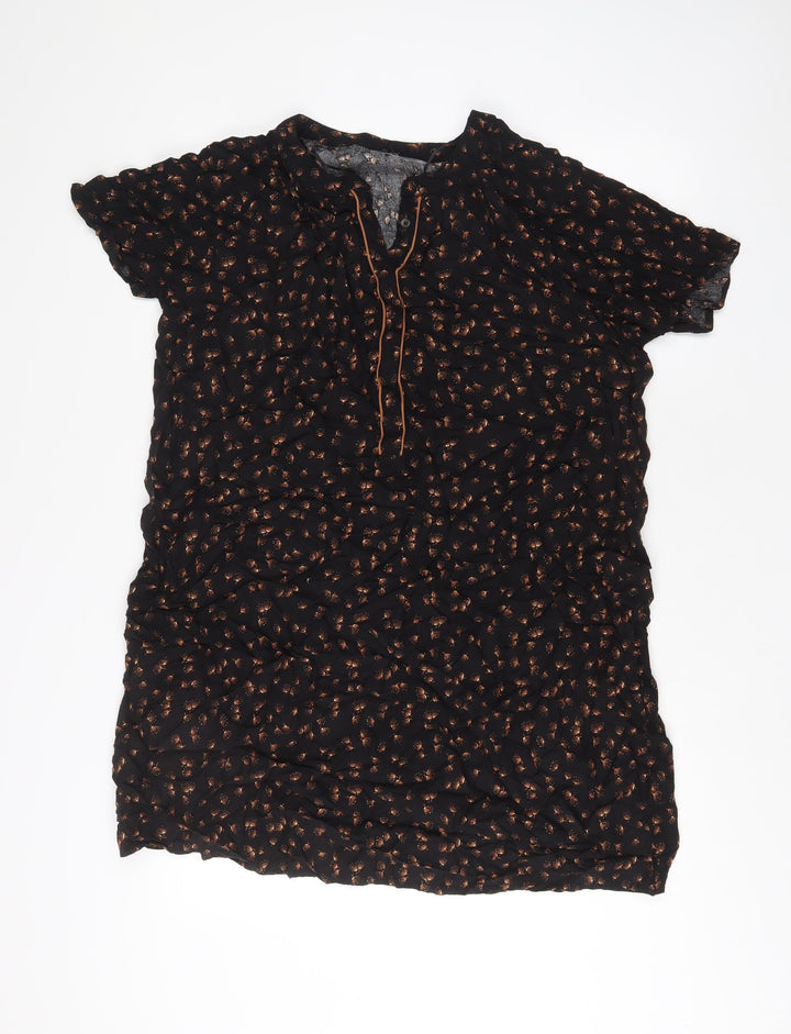 Principles Womens Black Geometric Viscose A-Line Size M V-Neck Pullover