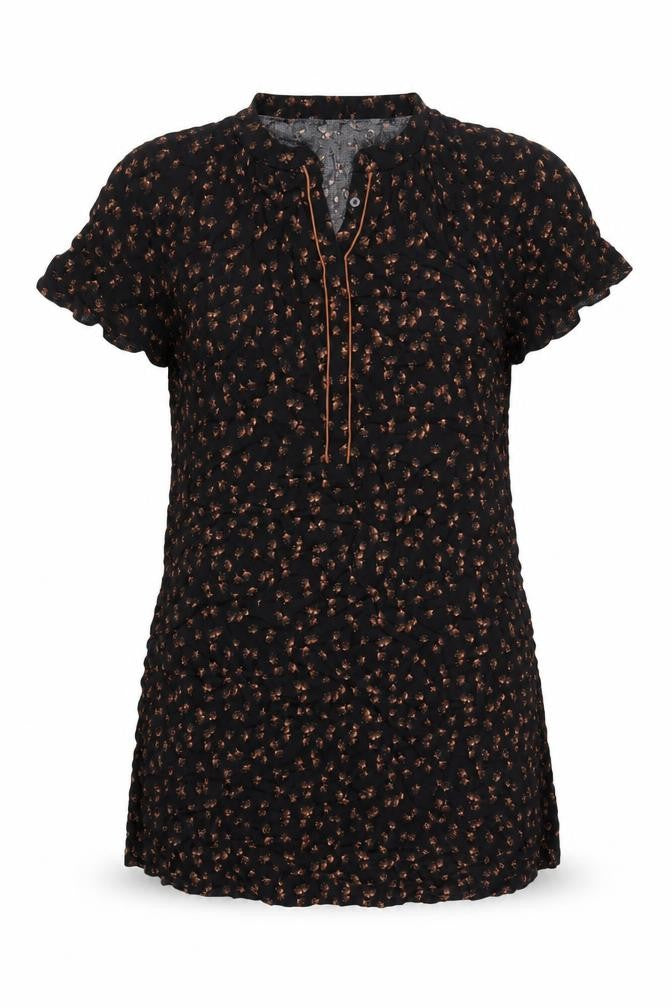 Front view of Principles women’s black geometric viscose a-line, size M, v-neck pullover