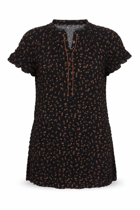 Front view of Principles women’s black geometric viscose a-line, size M, v-neck pullover