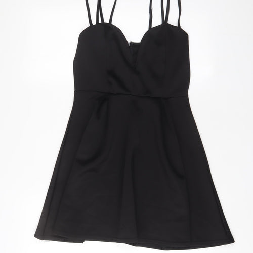 PRETTYLITTLETHING Womens Black Polyester A-Line Size 12 V-Neck