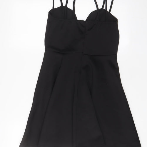PRETTYLITTLETHING Womens Black Polyester A-Line Size 12 V-Neck