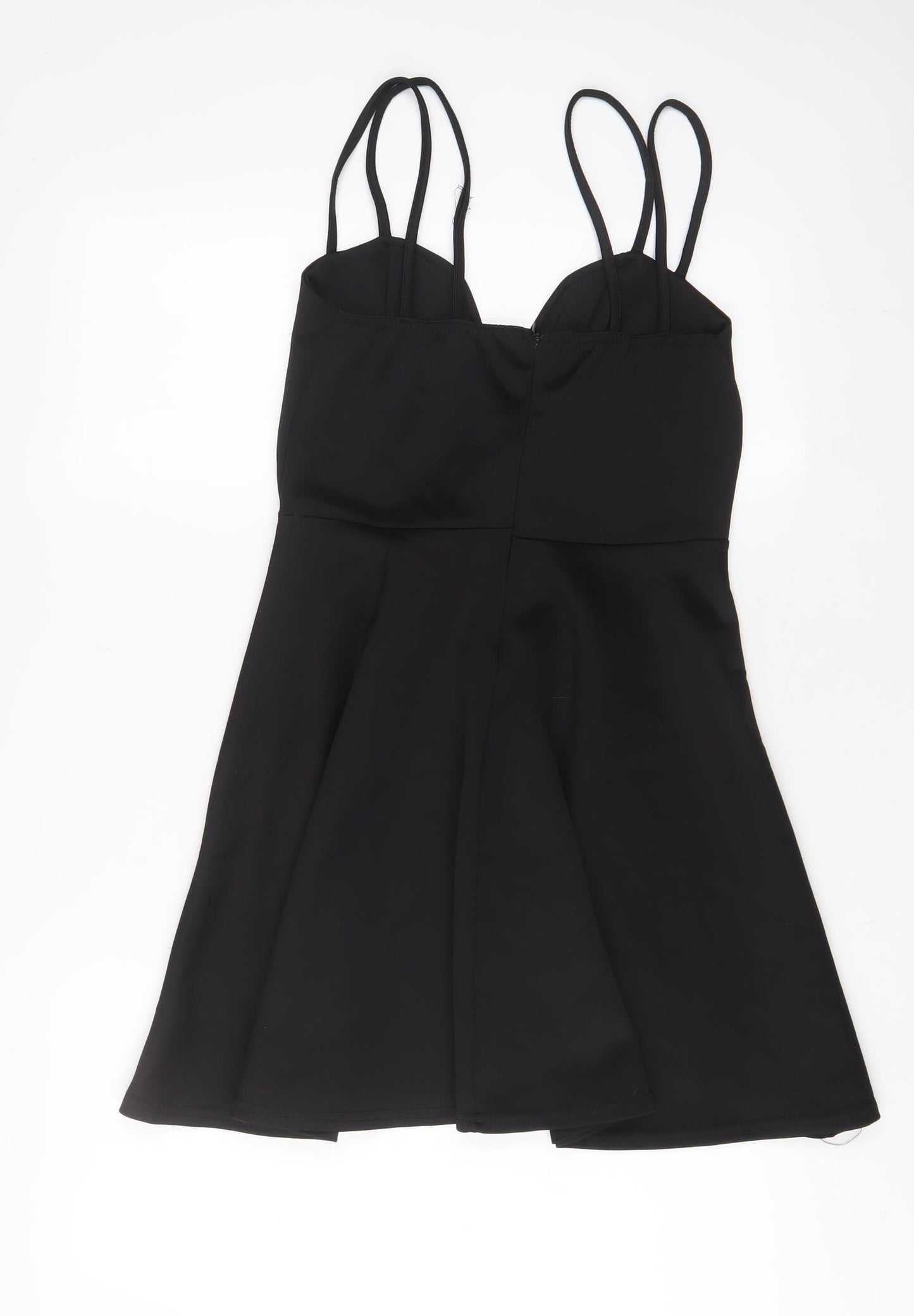 PRETTYLITTLETHING Womens Black Polyester A-Line Size 12 V-Neck