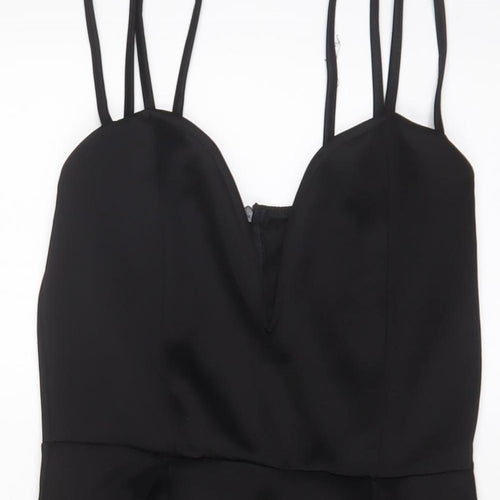 PRETTYLITTLETHING Womens Black Polyester A-Line Size 12 V-Neck