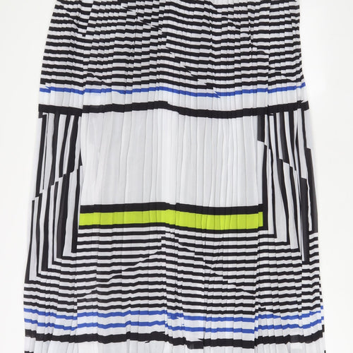 John Lewis Womens Multicoloured Striped Polyester A-Line Size 16 Round Neck Hook & Eye - Pleated