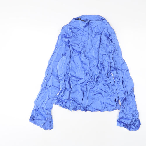 Marks and Spencer Womens Blue Viscose Basic Blouse Size 12 High Neck