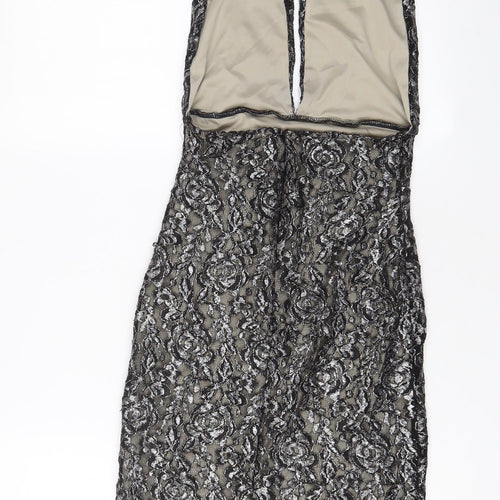 Love Womens Grey Floral Polyester A-Line Size S Halter Button