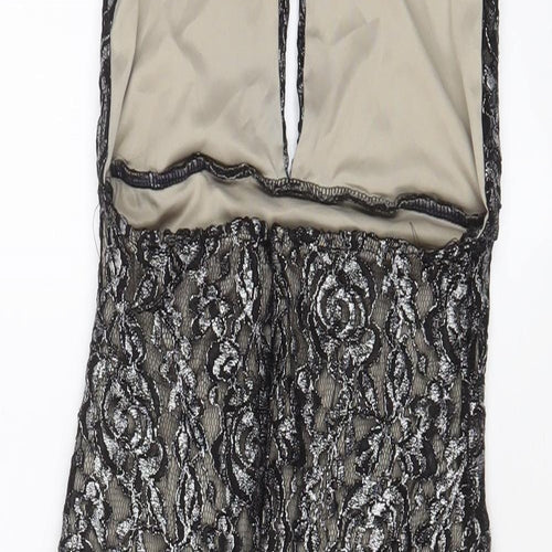 Love Womens Grey Floral Polyester A-Line Size S Halter Button