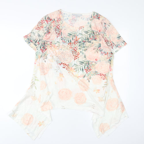 Pebble Bay Womens Pink Floral Polyester Tunic T-Shirt Size M Crew Neck
