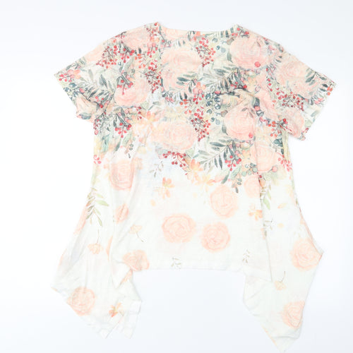 Pebble Bay Womens Pink Floral Polyester Tunic T-Shirt Size M Crew Neck