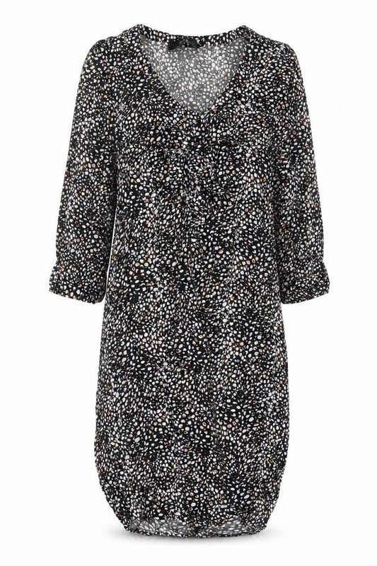 Front view of Next women’s multicoloured animal print viscose a-line, size UK 10, v-neck pullover