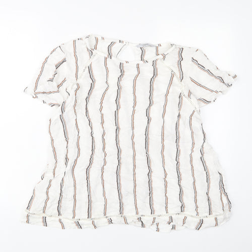 NEXT Womens White Striped Viscose Basic T-Shirt Size 22 Crew Neck - Embroidered