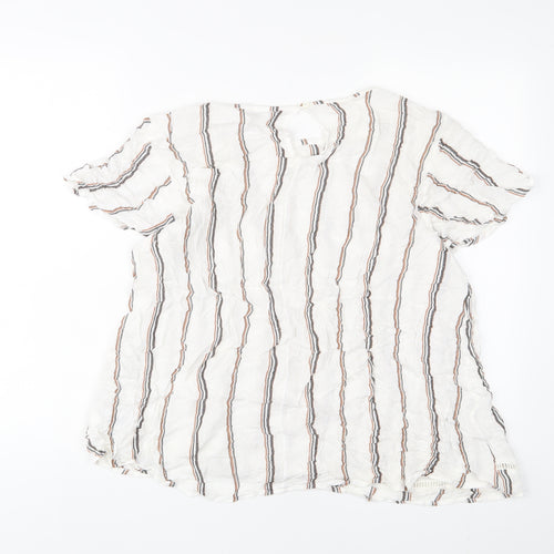 NEXT Womens White Striped Viscose Basic T-Shirt Size 22 Crew Neck - Embroidered