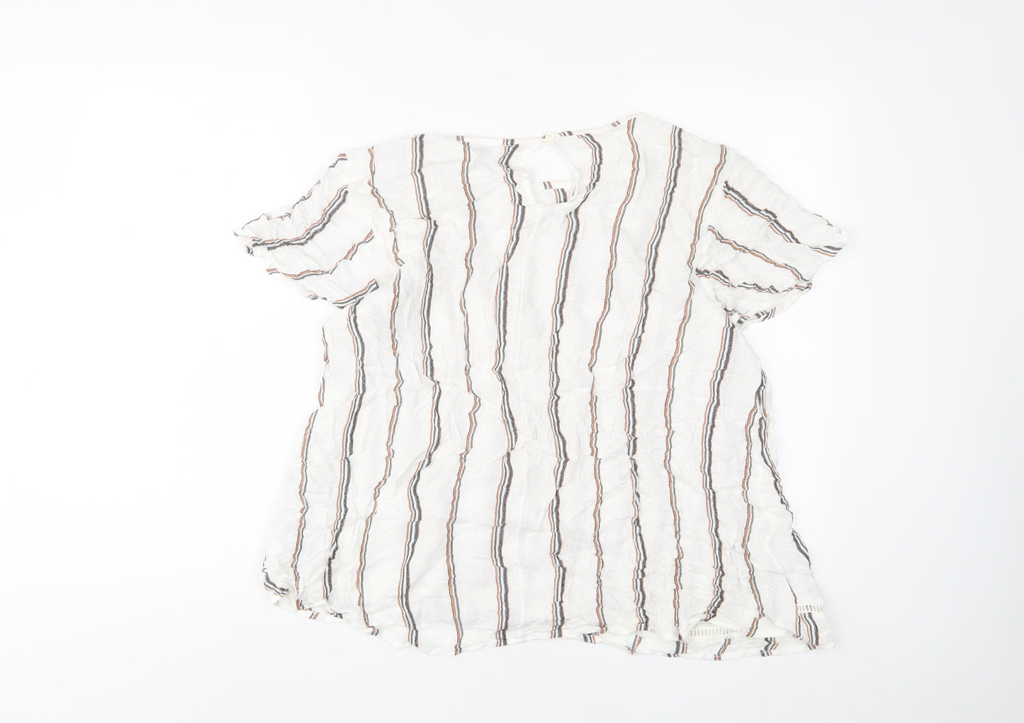 NEXT Womens White Striped Viscose Basic T-Shirt Size 22 Crew Neck - Embroidered