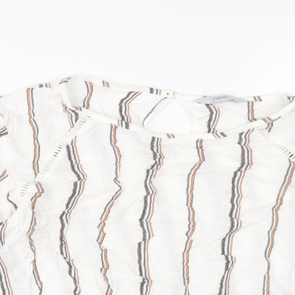 NEXT Womens White Striped Viscose Basic T-Shirt Size 22 Crew Neck - Embroidered