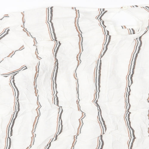 NEXT Womens White Striped Viscose Basic T-Shirt Size 22 Crew Neck - Embroidered