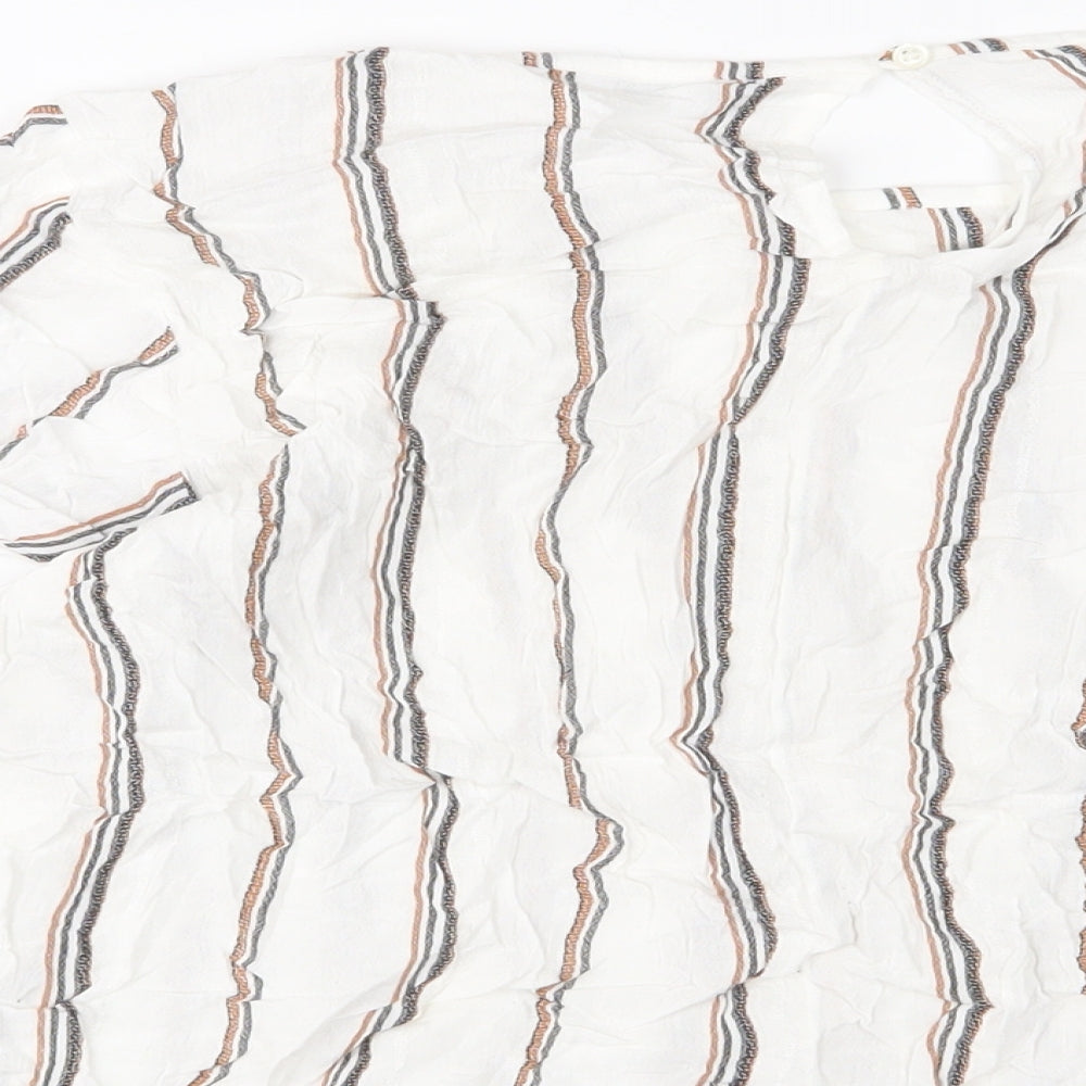 NEXT Womens White Striped Viscose Basic T-Shirt Size 22 Crew Neck - Embroidered