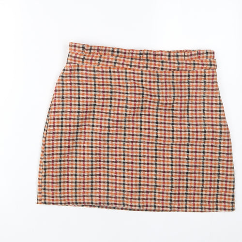 FOREVER 21 Womens Orange Plaid Polyester A-Line Skirt Size L Zip