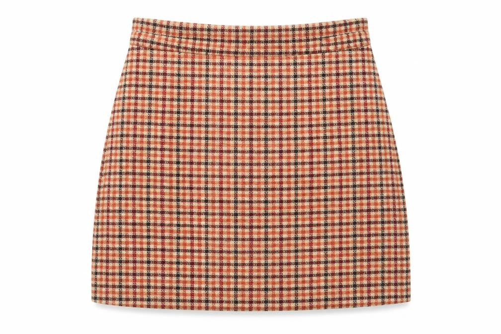 Forever 21 Womens Orange Plaid Polyester A-Line Skirt Size L Zip