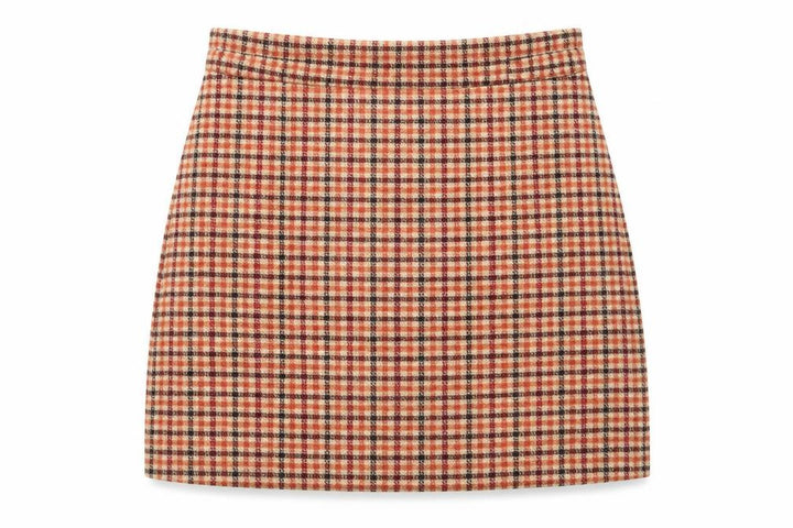 Forever 21 Womens Orange Plaid Polyester A-Line Skirt Size L Zip