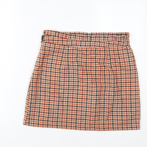 FOREVER 21 Womens Orange Plaid Polyester A-Line Skirt Size L Zip