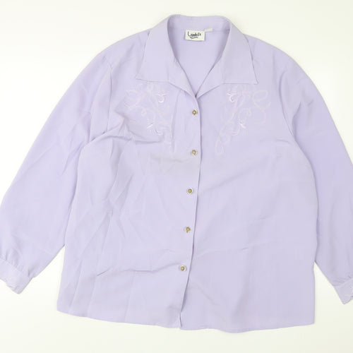 Lyndella Womens Purple Polyester Basic Button-Up Size 22 Collared - Embroidered